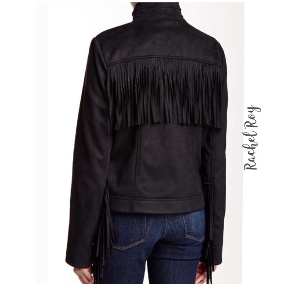 Rachel Roy Fringe Faux Suede Moto Jacket NWT - Picture 4 of 9